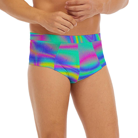 Turquoise Holographic Trippy Print Men's Briefs