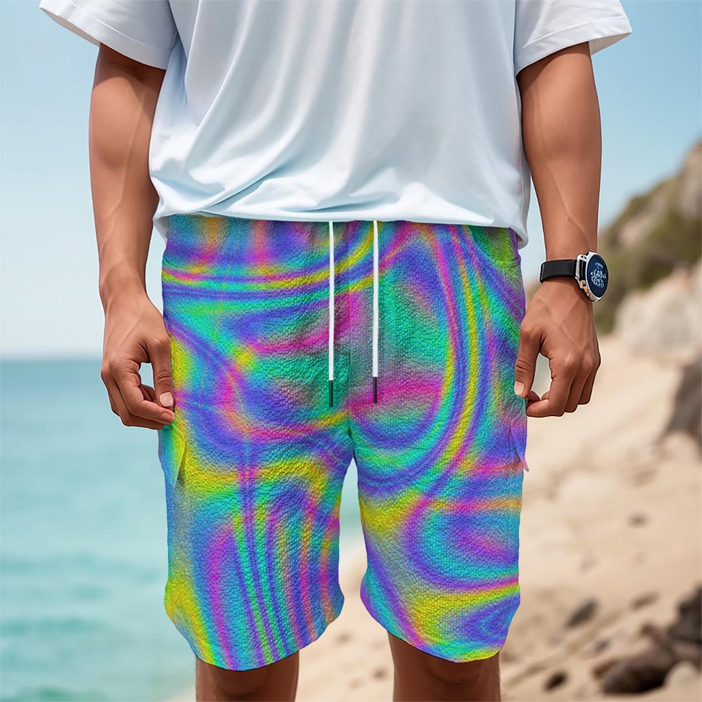 Turquoise Holographic Trippy Print Men's Cargo Shorts