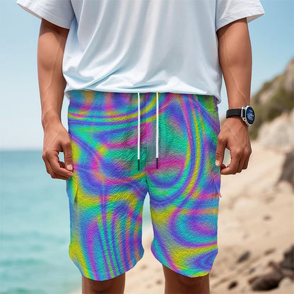 Turquoise Holographic Trippy Print Men's Cargo Shorts