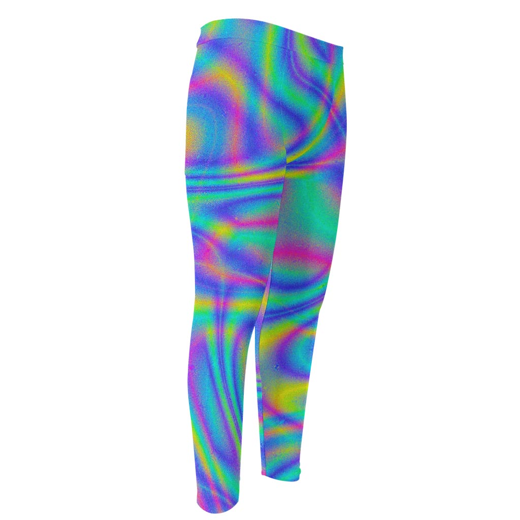 Turquoise Holographic Trippy Print Men's Compression Pants