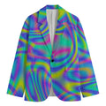 Turquoise Holographic Trippy Print Men's Cotton Blazer