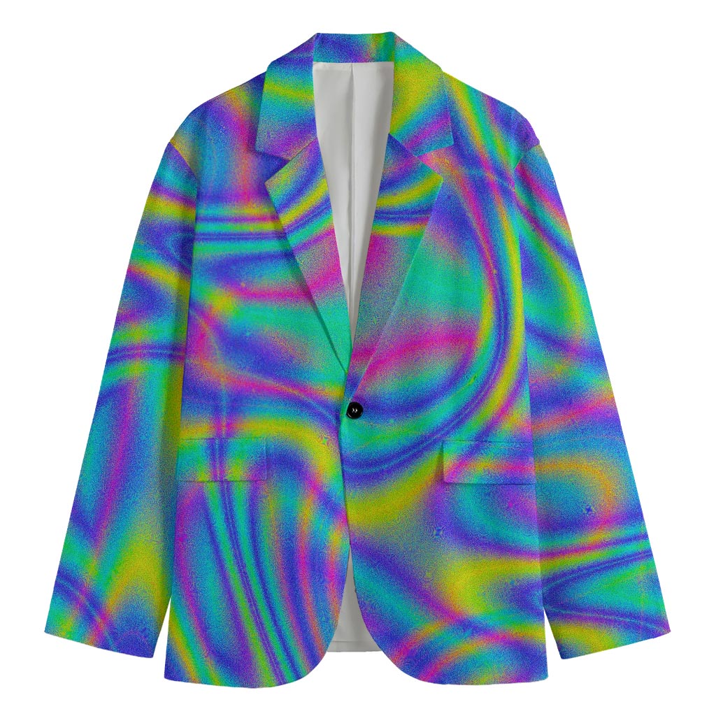 Turquoise Holographic Trippy Print Men's Cotton Blazer