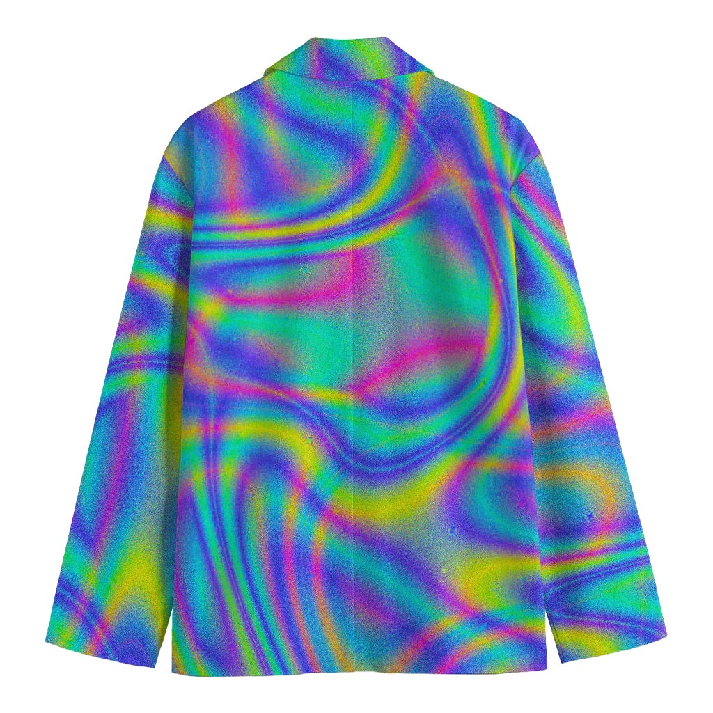Turquoise Holographic Trippy Print Men's Cotton Blazer