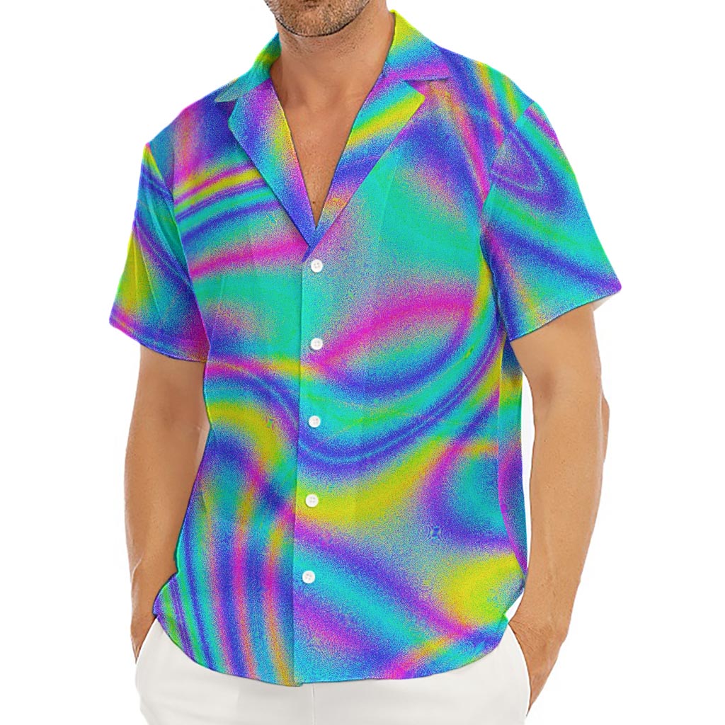Turquoise Holographic Trippy Print Men's Deep V-Neck Shirt