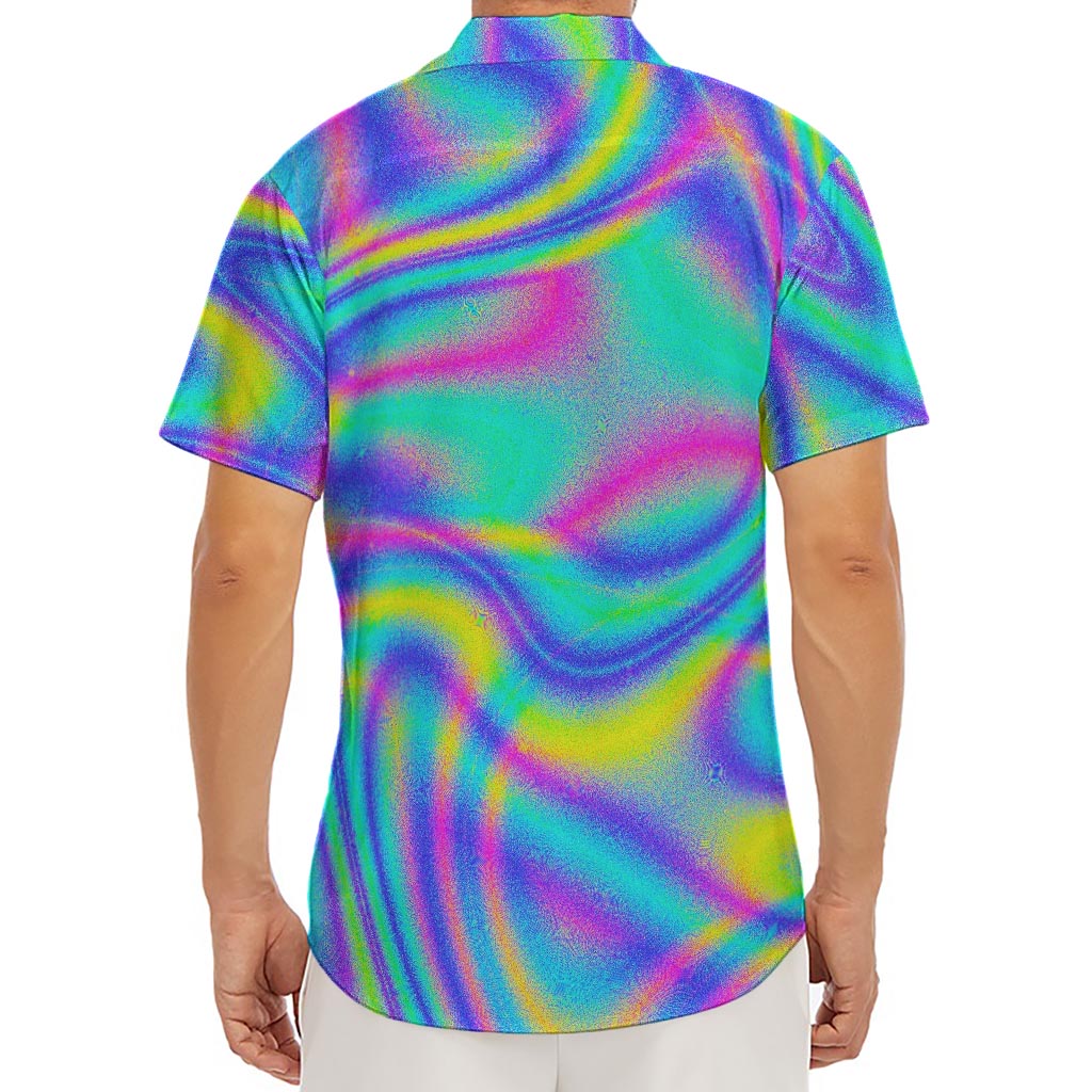Turquoise Holographic Trippy Print Men's Deep V-Neck Shirt
