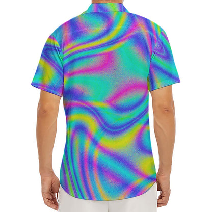 Turquoise Holographic Trippy Print Men's Deep V-Neck Shirt