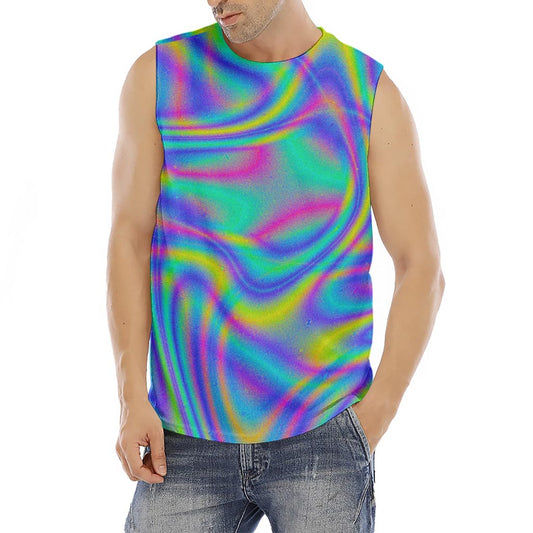 Turquoise Holographic Trippy Print Men's Fitness Tank Top