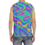 Turquoise Holographic Trippy Print Men's Fitness Tank Top