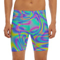 Turquoise Holographic Trippy Print Men's Long Boxer Briefs