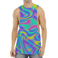 Turquoise Holographic Trippy Print Men's Muscle Tank Top