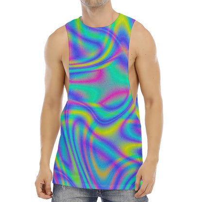 Turquoise Holographic Trippy Print Men's Muscle Tank Top