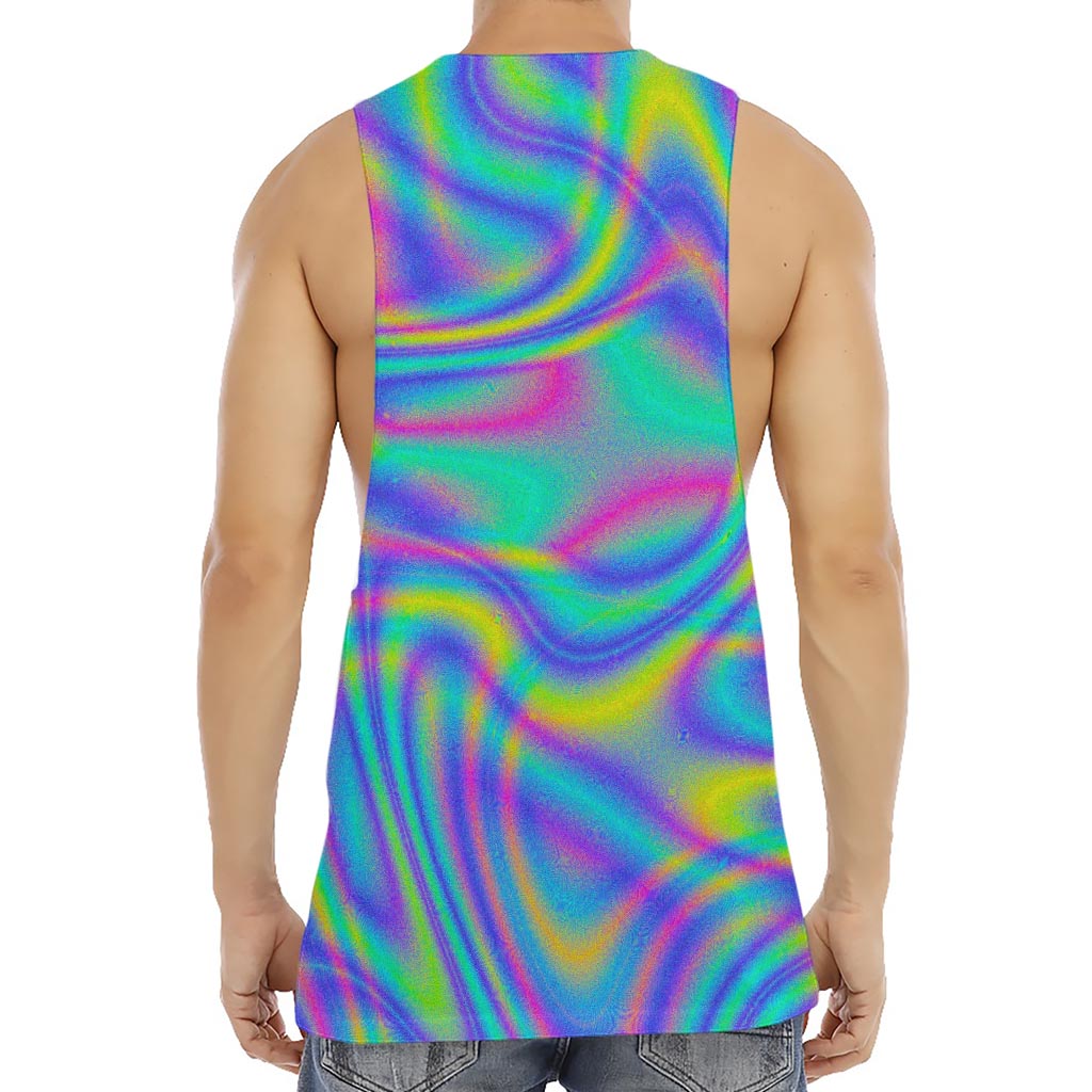 Turquoise Holographic Trippy Print Men's Muscle Tank Top