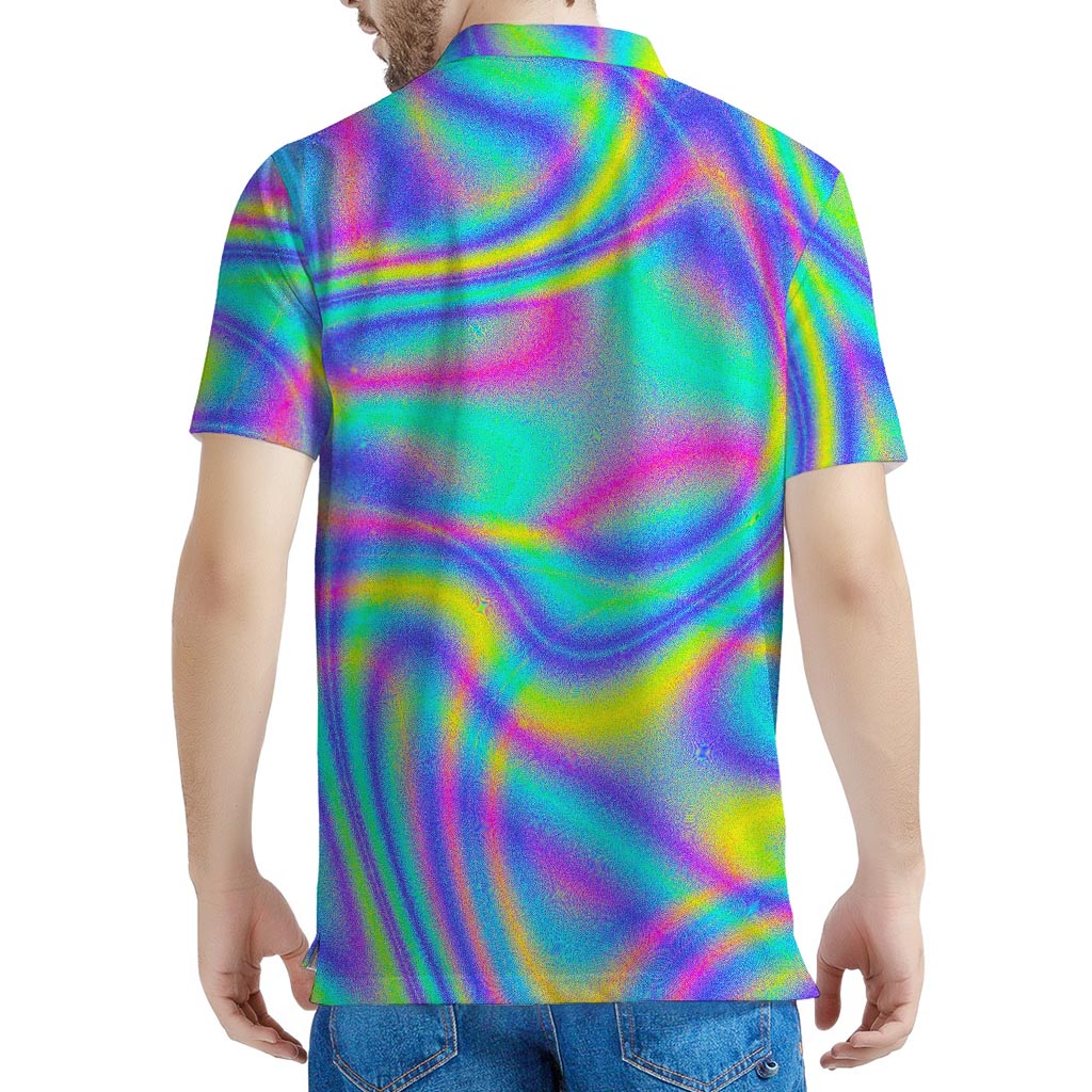 Turquoise Holographic Trippy Print Men's Polo Shirt