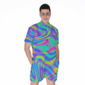Turquoise Holographic Trippy Print Men's Romper