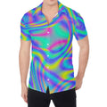 Turquoise Holographic Trippy Print Men's Shirt