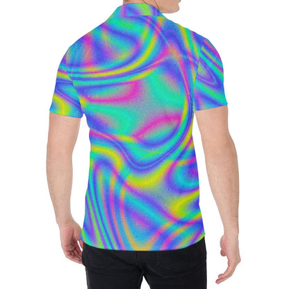 Turquoise Holographic Trippy Print Men's Shirt