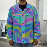 Turquoise Holographic Trippy Print Men's Shirt Jacket