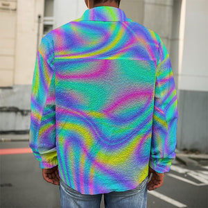 Turquoise Holographic Trippy Print Men's Shirt Jacket