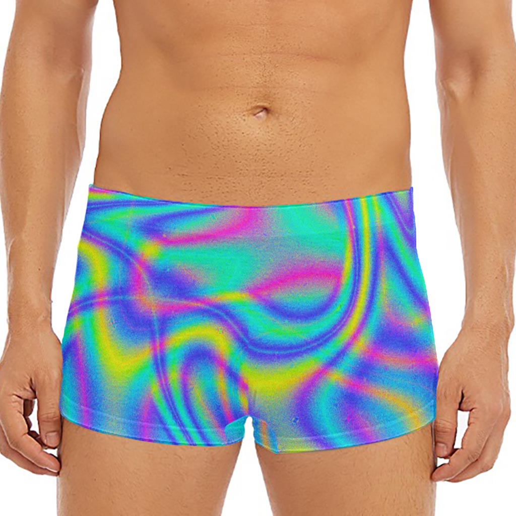 Turquoise Holographic Trippy Print Men's Short Boxer Briefs