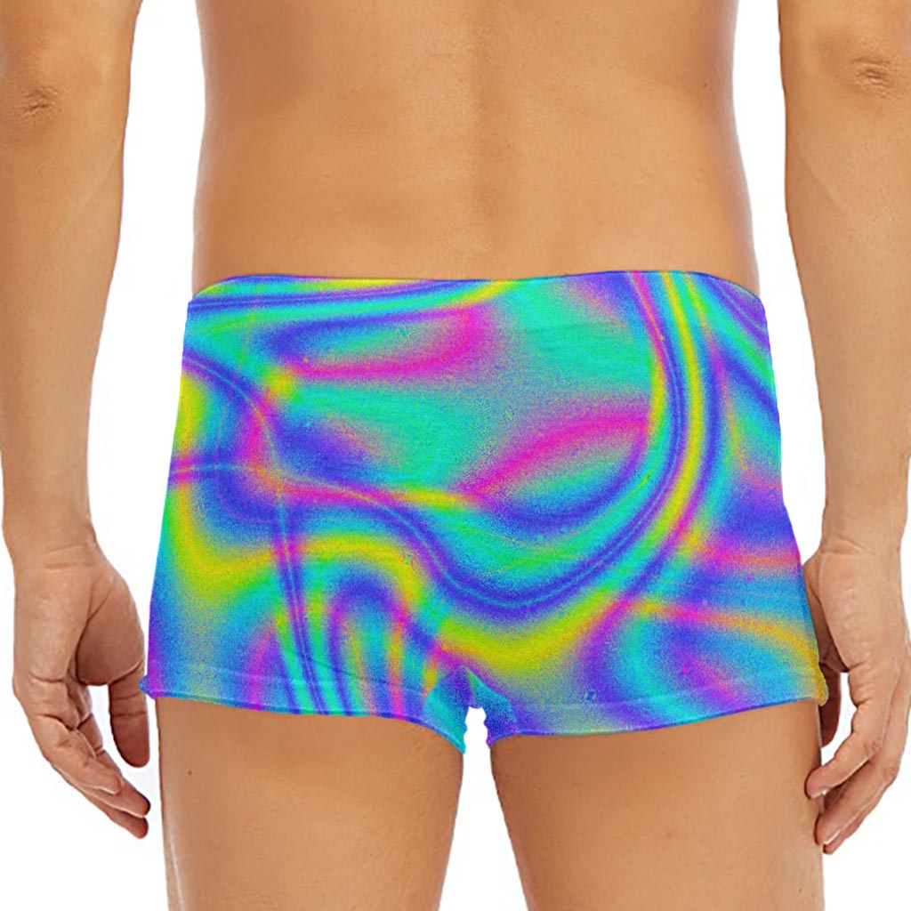 Turquoise Holographic Trippy Print Men's Short Boxer Briefs