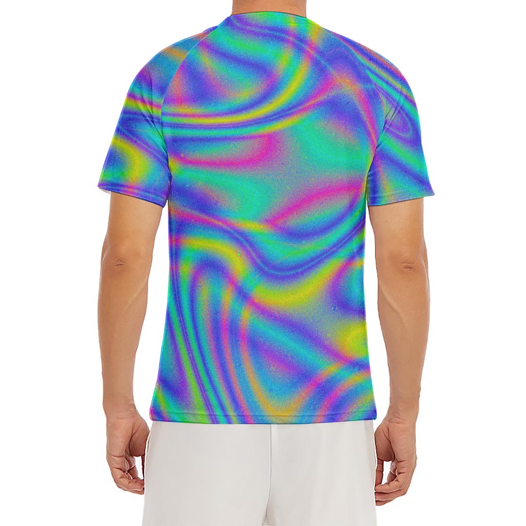 Turquoise Holographic Trippy Print Men's Short Sleeve Rash Guard