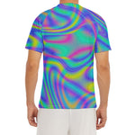 Turquoise Holographic Trippy Print Men's Short Sleeve Rash Guard