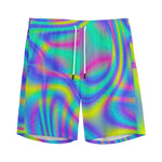 Turquoise Holographic Trippy Print Men's Sports Shorts