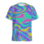 Turquoise Holographic Trippy Print Men's Sports T-Shirt