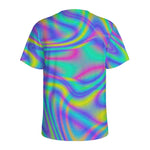 Turquoise Holographic Trippy Print Men's Sports T-Shirt