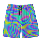 Turquoise Holographic Trippy Print Men's Swim Trunks