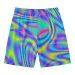 Turquoise Holographic Trippy Print Men's Swim Trunks