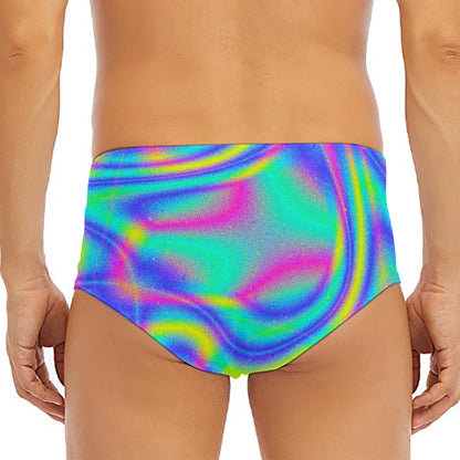 Turquoise Holographic Trippy Print Men's Triangle Swim Briefs