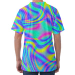 Turquoise Holographic Trippy Print Men's Velvet T-Shirt