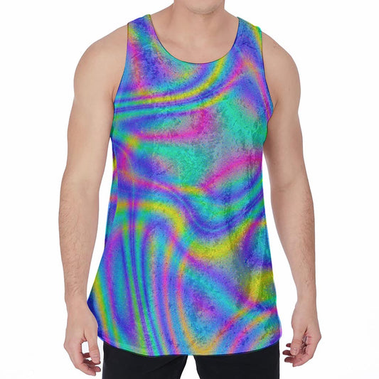 Turquoise Holographic Trippy Print Men's Velvet Tank Top