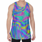 Turquoise Holographic Trippy Print Men's Velvet Tank Top