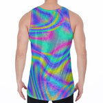 Turquoise Holographic Trippy Print Men's Velvet Tank Top