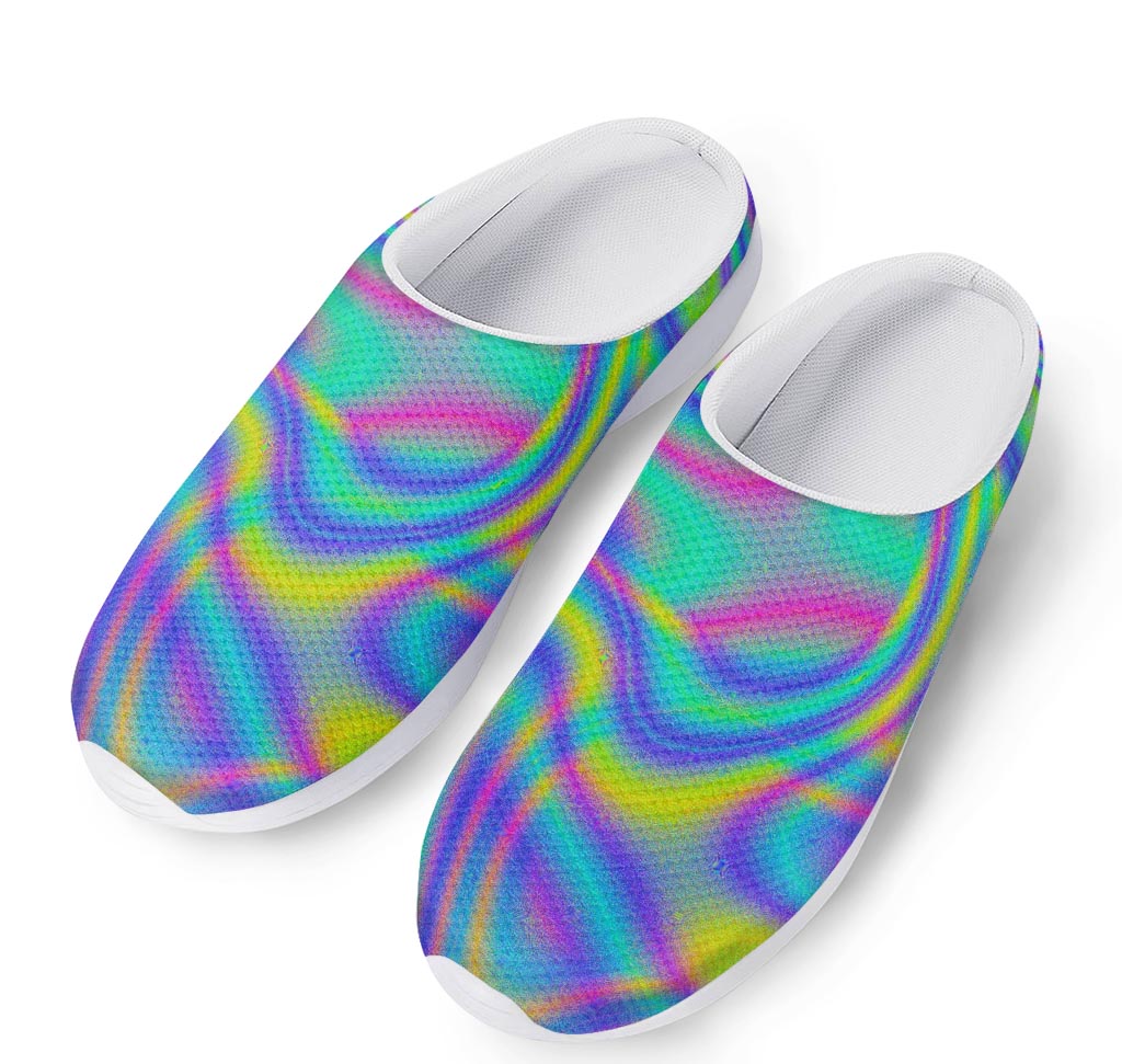 Turquoise Holographic Trippy Print Mesh Casual Shoes