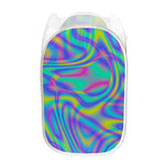 Turquoise Holographic Trippy Print Mesh Laundry Hamper