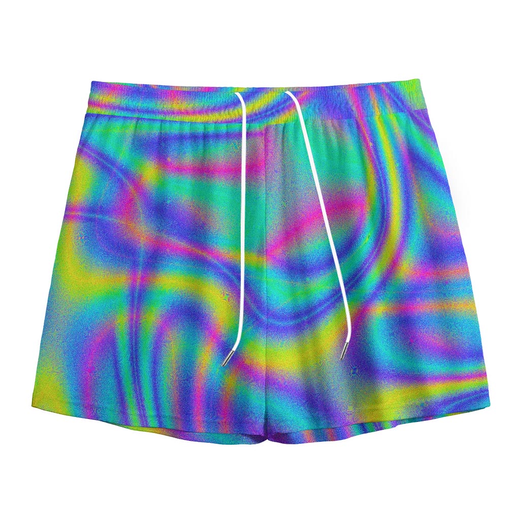 Turquoise Holographic Trippy Print Mesh Shorts