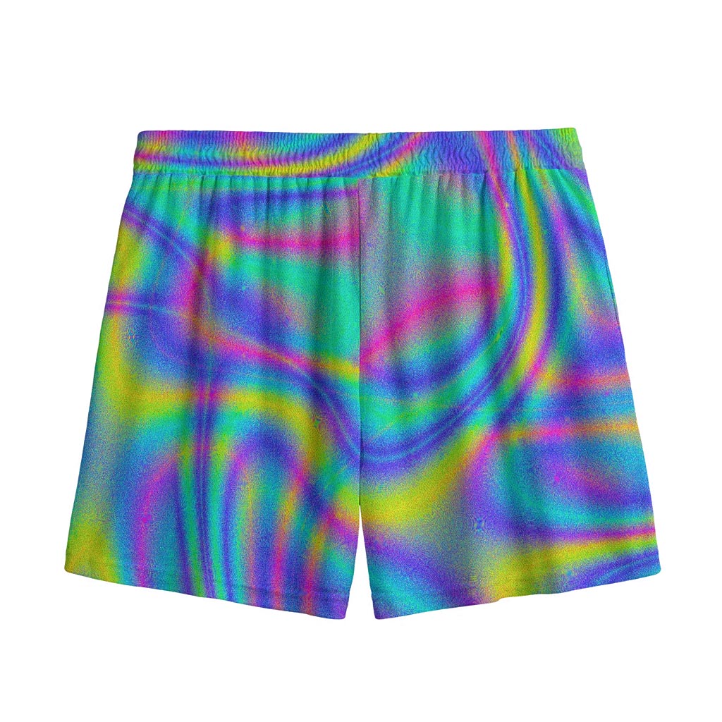 Turquoise Holographic Trippy Print Mesh Shorts