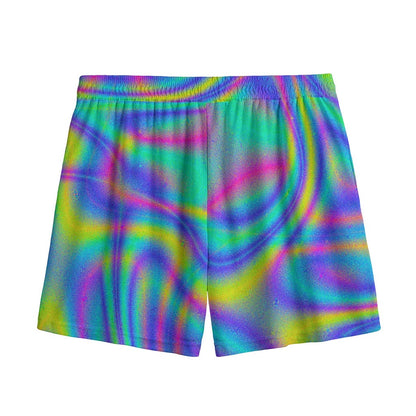 Turquoise Holographic Trippy Print Mesh Shorts