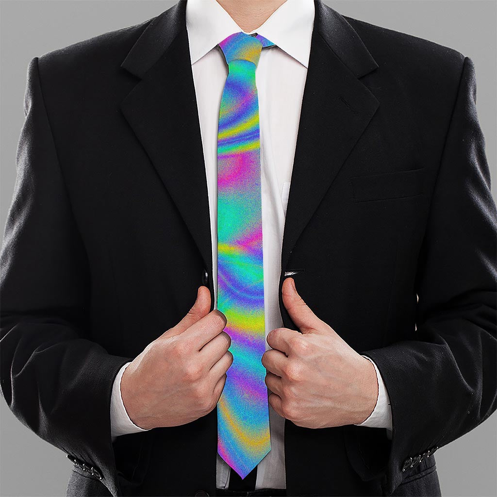 Turquoise Holographic Trippy Print Necktie