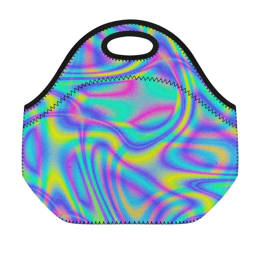 Turquoise Holographic Trippy Print Neoprene Lunch Bag