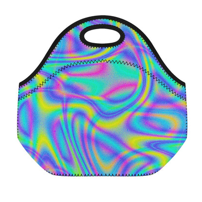Turquoise Holographic Trippy Print Neoprene Lunch Bag