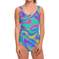 Turquoise Holographic Trippy Print One Piece Swimsuit