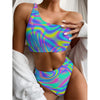 Turquoise Holographic Trippy Print One Shoulder Bikini Top