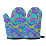 Turquoise Holographic Trippy Print Oven Mitts