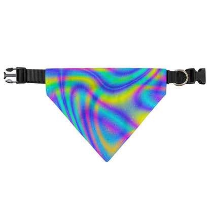 Turquoise Holographic Trippy Print Over The Collar Dog Bandana