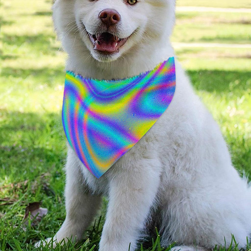 Turquoise Holographic Trippy Print Over The Collar Dog Bandana