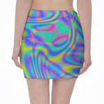 Turquoise Holographic Trippy Print Pencil Mini Skirt